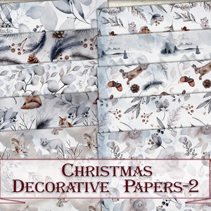 Christmas digital decorative papers set,printable xmas background winter paper pack