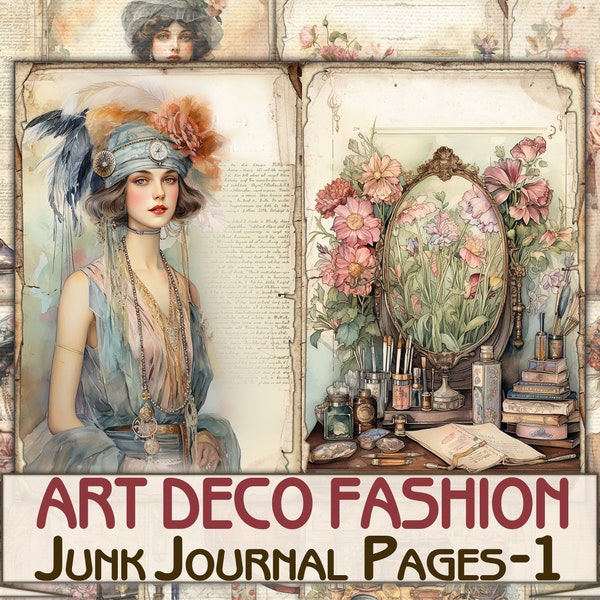 Art Deco fashion Lady Junk Journal Kit part 1, Collage Sheets printables
