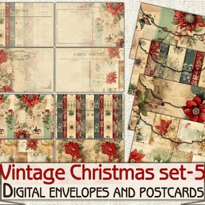 Buste natalizie vintage stampabili set-5, busta digitale e cartolina