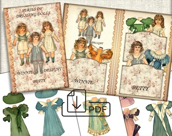 Vintage viktorianische digitale Papierpuppe Set druckbare pdf, Serie von Ankleidepuppen