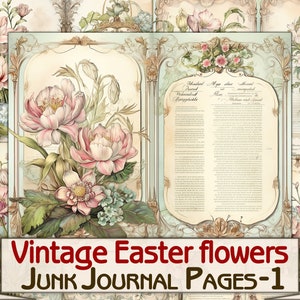 Pages de journal indésirable de fleurs de Pâques vintage imprimables, collage d’images de printemps