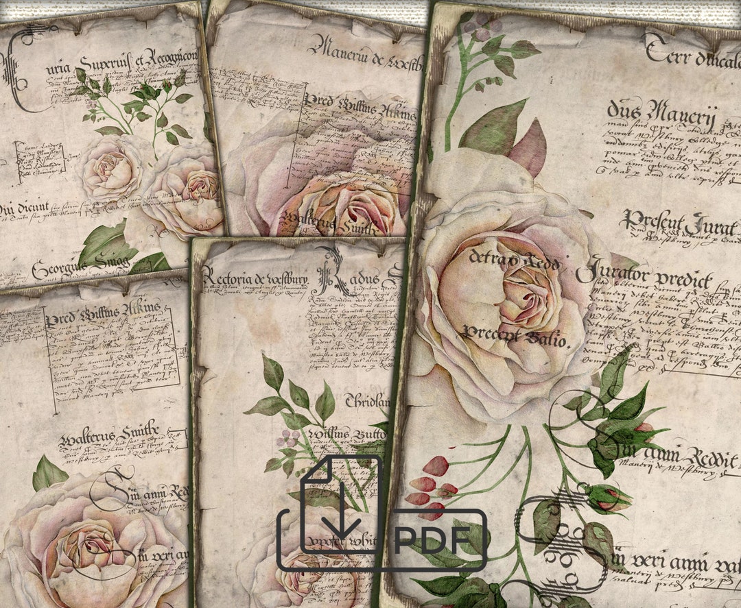 Vintage Grunge Roses Junk Journal Ephemera - Digital Collage Sheet ...