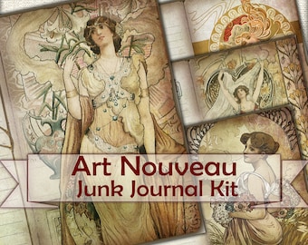 Vintage Art Nouveau Junk Journal afdrukbare pagina's, fotocollage