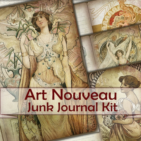 Vintage Art nouveau Junk Journal Pages imprimables, collage d'images