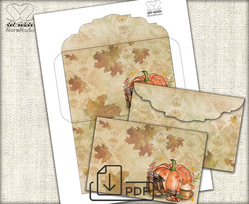 Cozy Autumn Digital Envelopes Template Kitenvelope Printable - Etsy