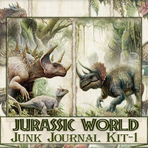 Jurassic World junk journal watercolor Kit-1 printable,Dinosaurs Collage fantasy journal,Prehistoric era