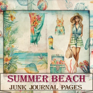 Summer Beach junk journal Pages printables,Vacation papers