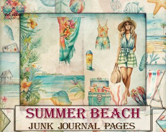 Summer Beach junk journal Pages printables,Vacation papers