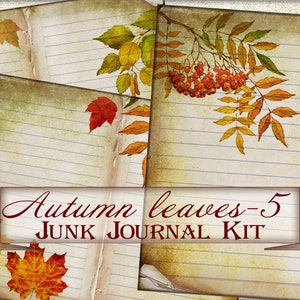 Autumn digital paper Maple Leaf-5 Printable Junk Journal kit,Collage picture Pages Ephemera
