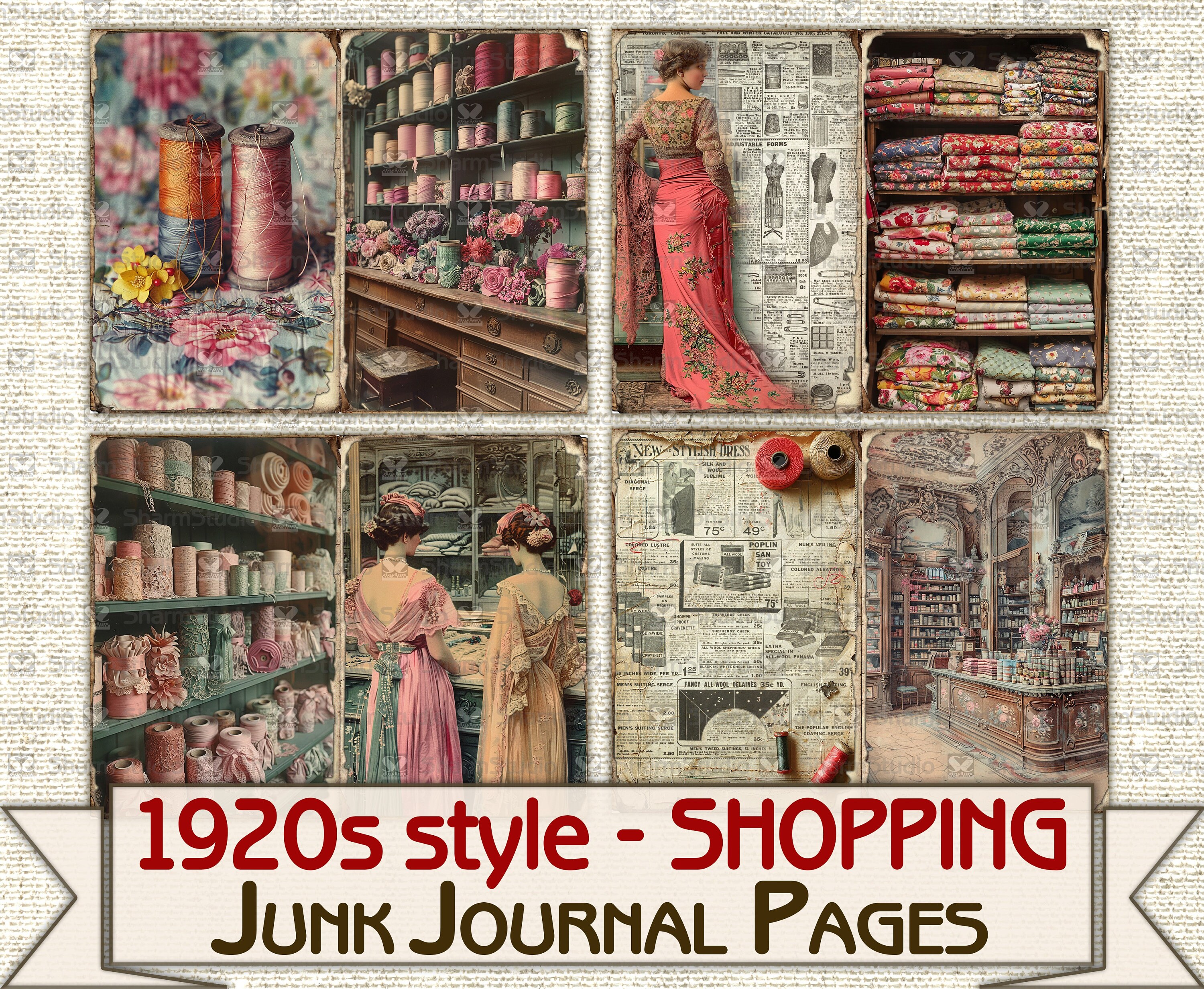 【おまけ付】 Vintage Fashion Junk Journal Kit 1920s Style Sewing Shopping 洋書