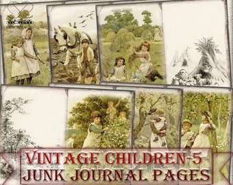 Vintage Children-5 Journal Pages,Printable Children Junk Journal Kit