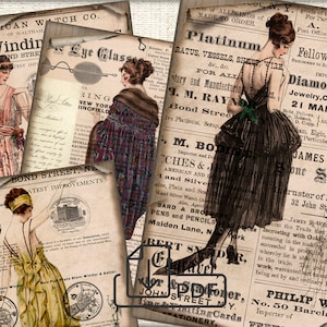 Vintage mode art deco jaren 1920 collageblad, kaarten Atc ACEO digitale collage