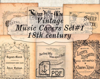 Vintage Old Music Covers Set#1,printable sheet music paper 18th century