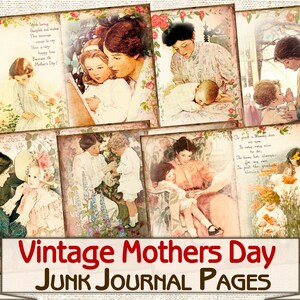 Muttertag Junk Journal Seiten, Vintage digital bedruckbare Collage Set glücklicher Muttertag
