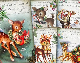 Vintage Christmas Digital picture collage-6 printable cards Atc ACEO