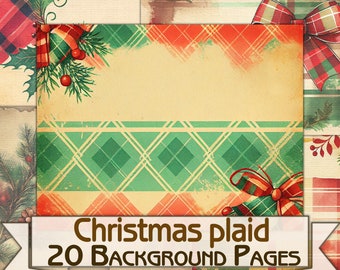 Vintage Christmas plaid Backgrounds,xmas Printable 20 Pages