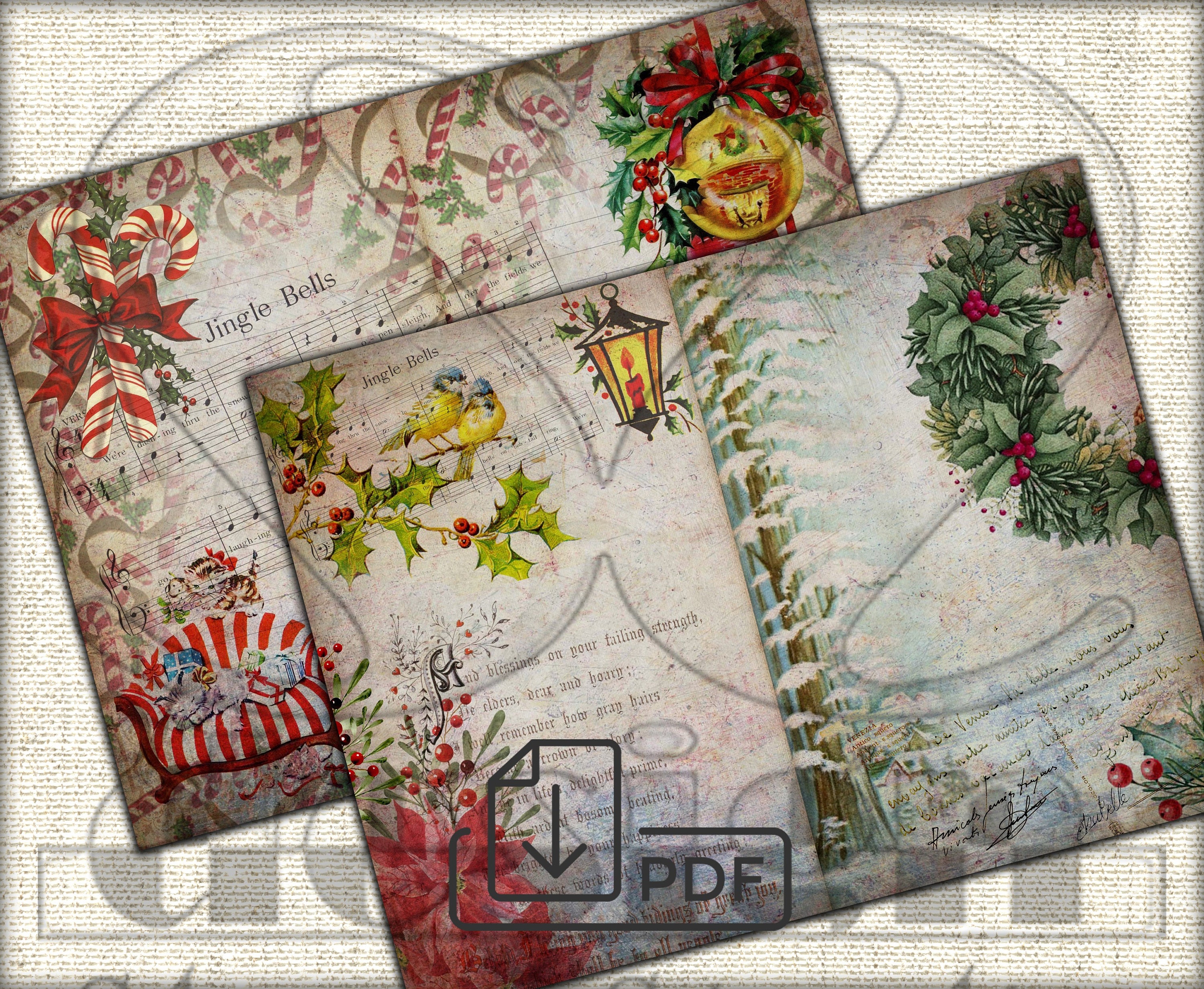 Vintage Christmas Junk Journal Kit-6,printable Collage Pages - Etsy