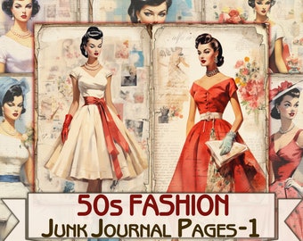 Retro 50s fashion Junk Journal Pages part 1, Collage Sheets printables