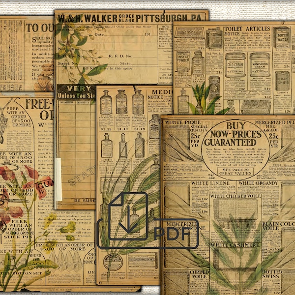 DIGITAL Vintage Botanical Junk Journal Ephemera - Digital Collage Sheet Download