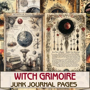 Páginas de diário de lixo de Grimório de Bruxa Vintage para impressão, Bruxa Mística, Livro de Feitiços Wiccan para Download