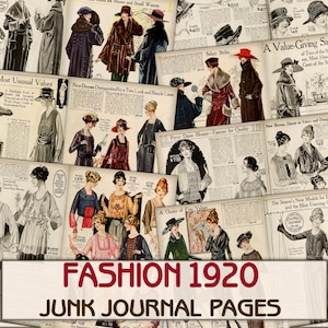 Pagine di diario di vecchia moda, illustrazioni di moda retrò anni '20, download digitale