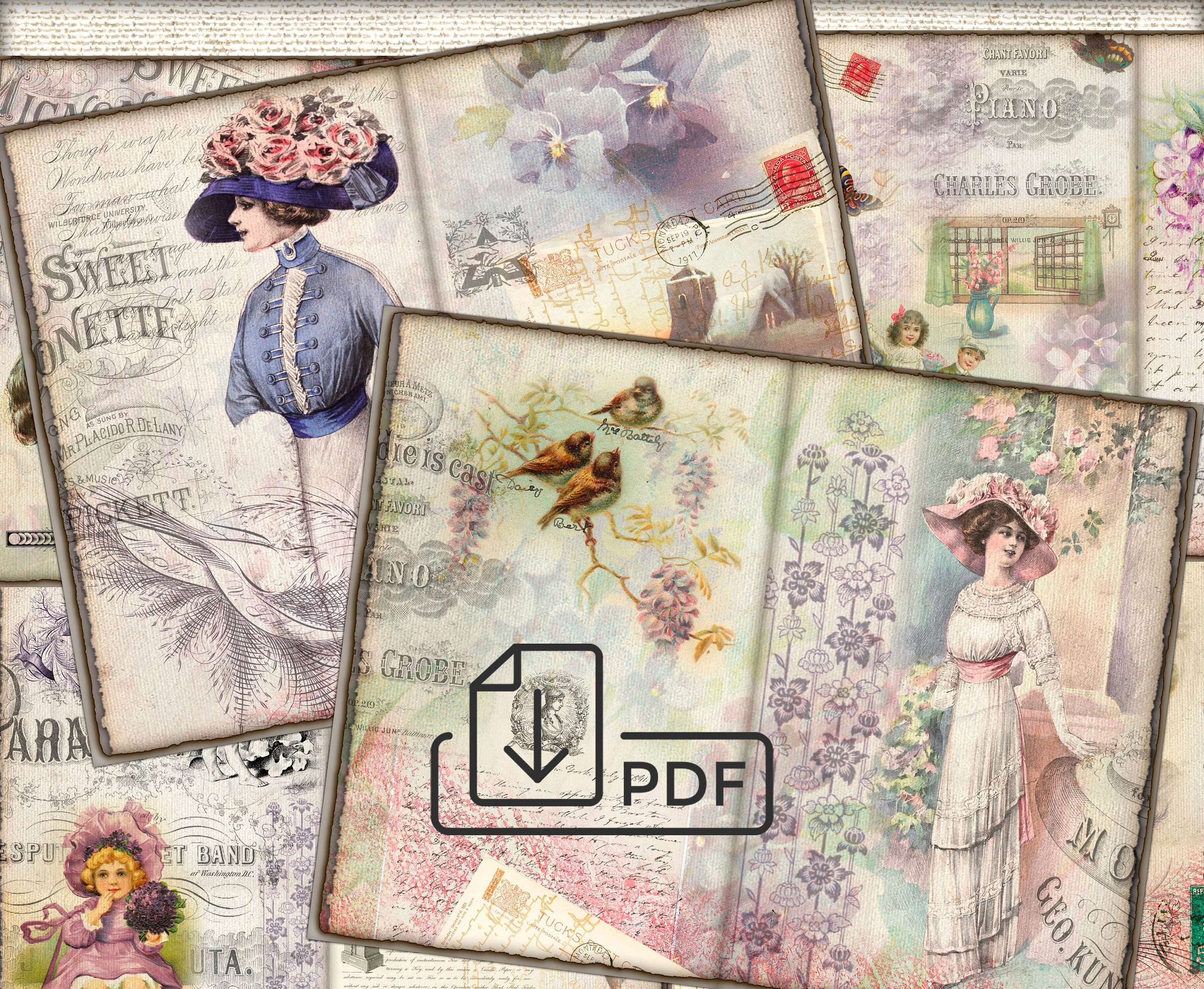 Junk Journal Printable Collage Pages Victorian Vintage Purple Lilac - Etsy