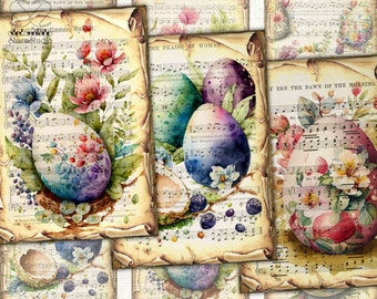 Vintage Easter eggs Collage Digital picture printable cards Atc ACEO