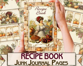 Vintage Rezeptbuch Junk Journal,Rezepte Kit Papiere Vorlagen printables