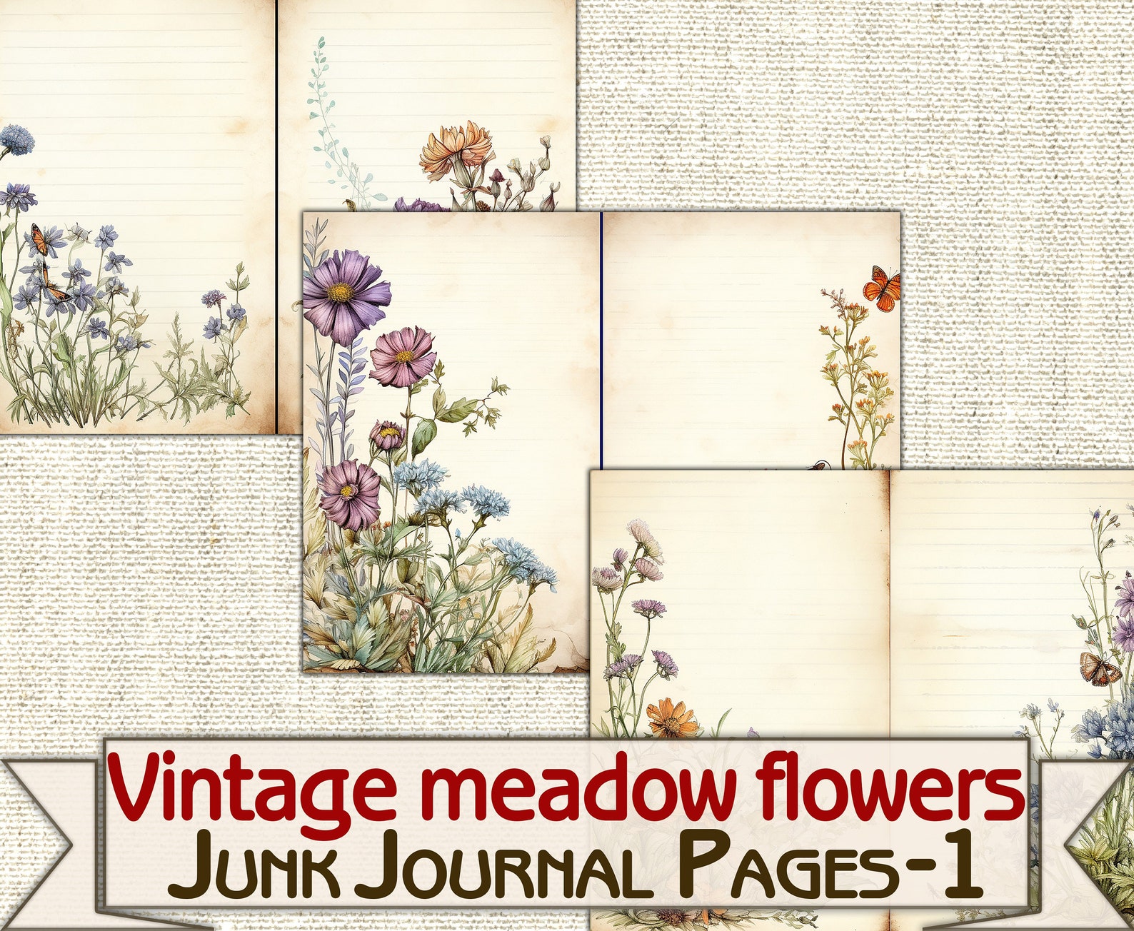 Vintage Meadow Flowers Junk Journal Pages,botanical Picture Collage ...