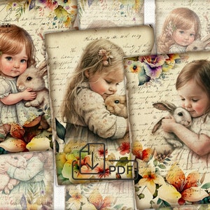 Cartões imprimíveis com imagens digitais de colagem de menina vintage Atc ACEO