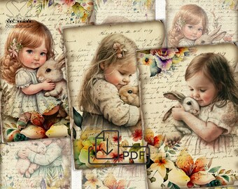 Vintage Little Girl Collage Digital picture printable cards Atc ACEO