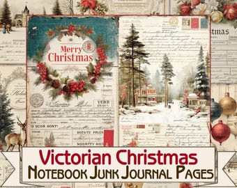 Victorian Christmas Notebook Pages | Printable Junk Journal Kit | Vintage Collage Ephemera
