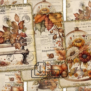 Colagem vintage aconchegante de dia de outono Cartões para impressão de imagens digitais Atc ACEO