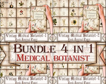 Vintage medicinal botany junk journal Pages Bundle,herbal plants Instant Download