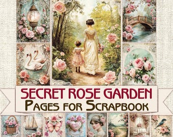 Secret rose garden Pages for Scrapbook and Junk Journal, vintage ephemera Digital download