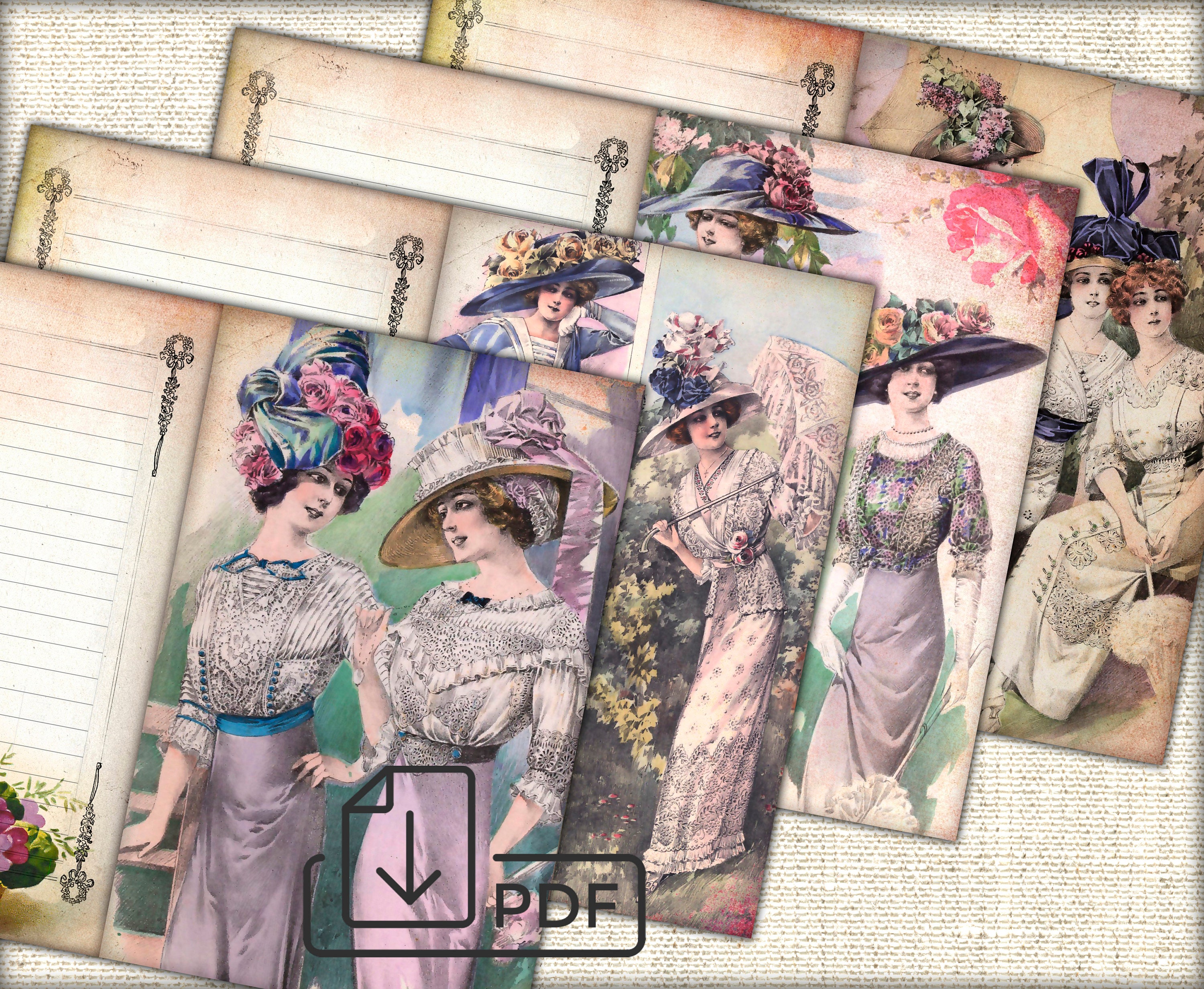 Junk Journal Printable Collage Pages Vintage Fashion Ladies - Etsy