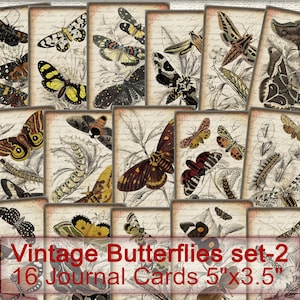 Grunge Vintage Schmetterlingskarten Set-2, Digital Collage Sheet Schmetterling, Junk Journal Ephemera