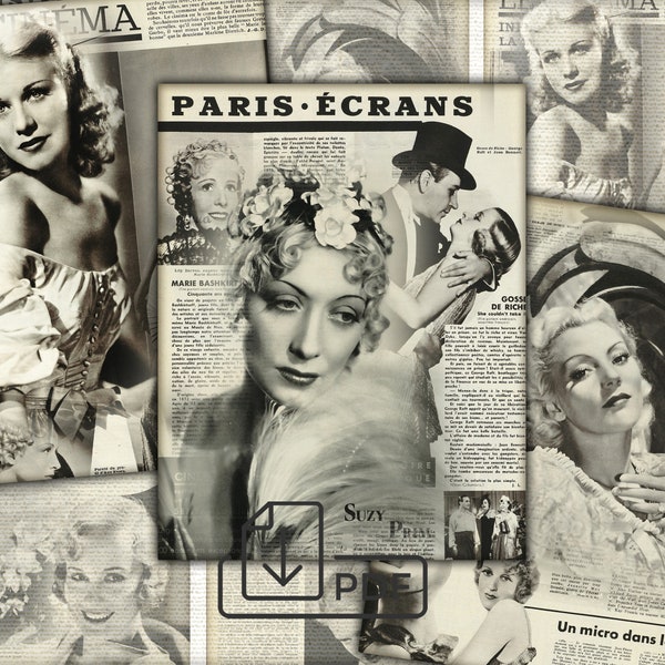 Vintage digital fashion collage illustration 1940s-2,French Cinema Atc ACEO