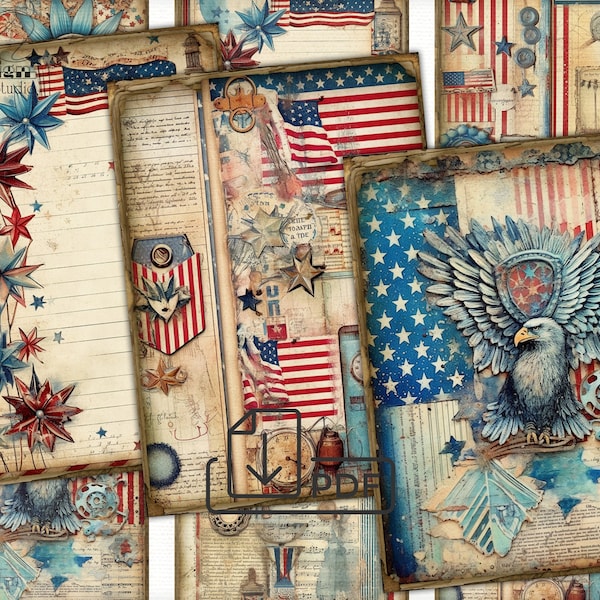 Vintage Independence Day,4th of July,Patriotic America,Collage Digital picture printables cards Atc ACEO