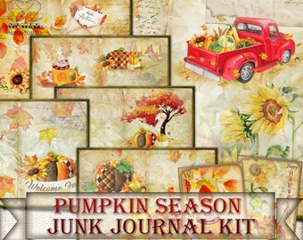 Autumn Pumpkin Junk Journal Collage Pages,digital kit picture collage