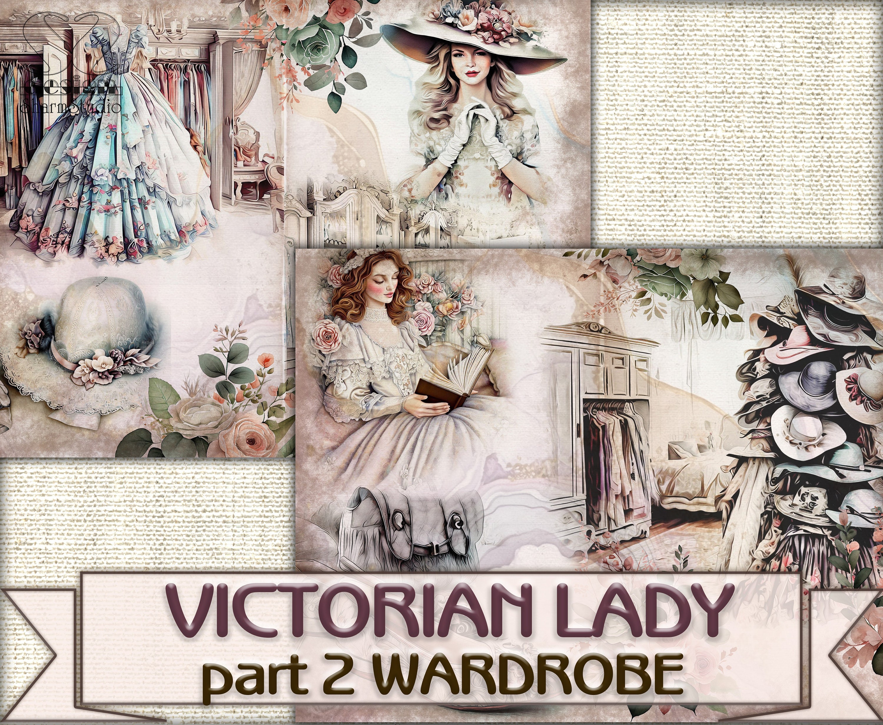 Vintage Beauty Victorian Lady Junk Journal Kit Part 2 WARDROBE, Collage ...