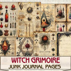Vintage Witch Grimoire junk journal Pages printable,Mystic Witch, Wiccan Spell Book Download image 6