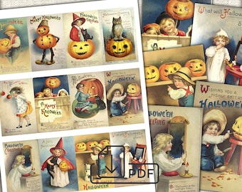 Halloween Postcard set,Cards Atc ACEO,Vintage ephemera