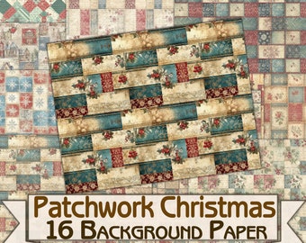 Vintage Patchwork Christmas,Collage Sheets,xmas Printable 16 Pages