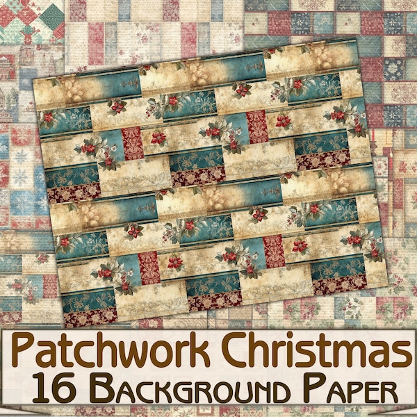 Vintage Patchwork Christmas,Collage Sheets,xmas Printable 16 Pages