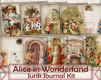 Alice in Wonderland junk journal page,picture collage,Digital Sheet Download