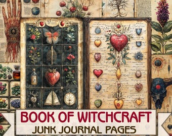 Vintage Book Witchcraft junk journal Pages printable,Mystic Witch, Wiccan Spell Book Download