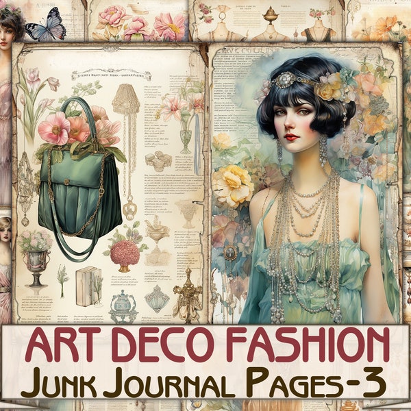 Art Deco fashion Lady Junk Journal Kit part 3, Collage Sheets printables