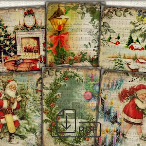 Cartões imprimíveis com colagem de imagens digitais de Natal vintage Atc ACEO