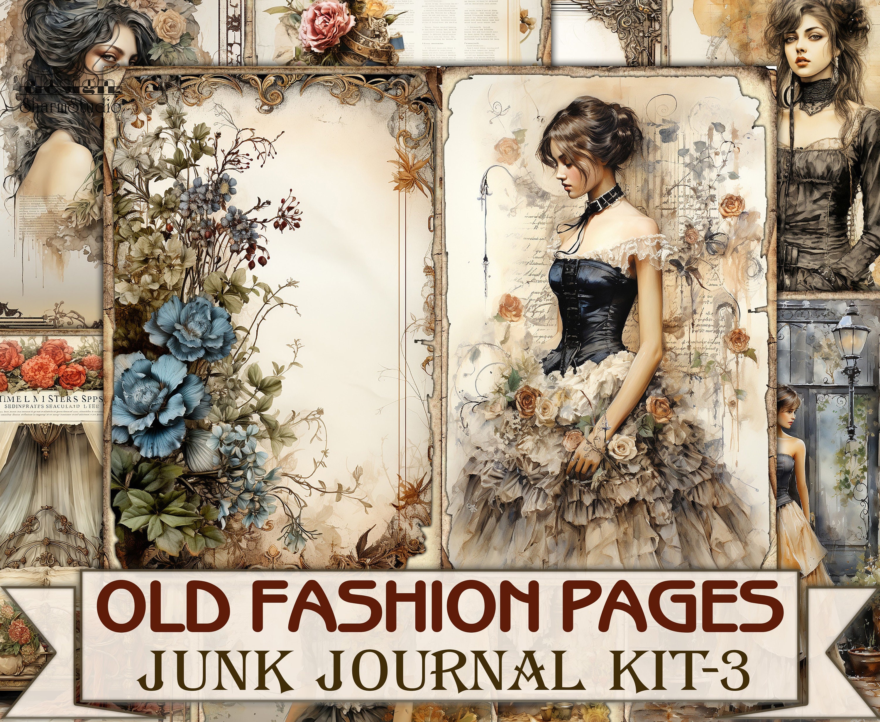 Old Fashion Victorian Lady Junk Journal Kit Part 3, Collage Sheets ...